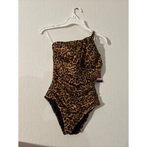 Sofia Women's Alaina One Shoulder One Piece Swimsuit M Leopard NWT